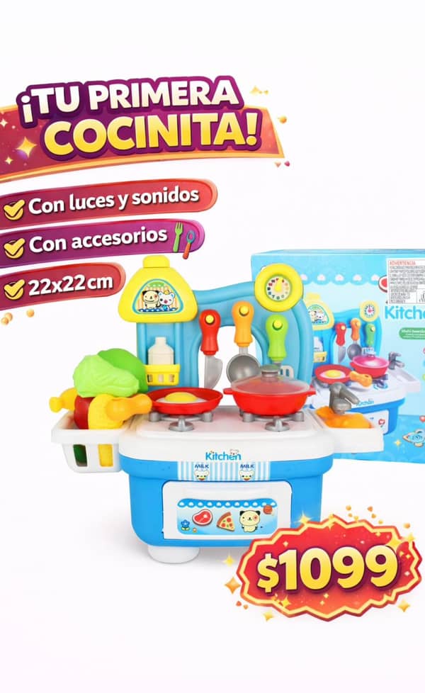 Cocina mini con accesorios y sonido 21,5 x 21,5 cm